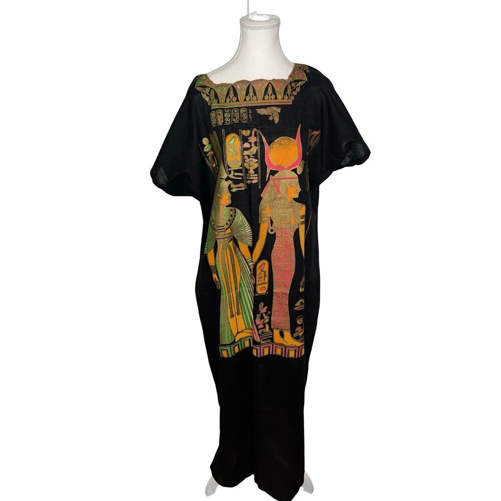 Vintage Egyptian Print Black Kaftan Dress - Picture 3 of 9